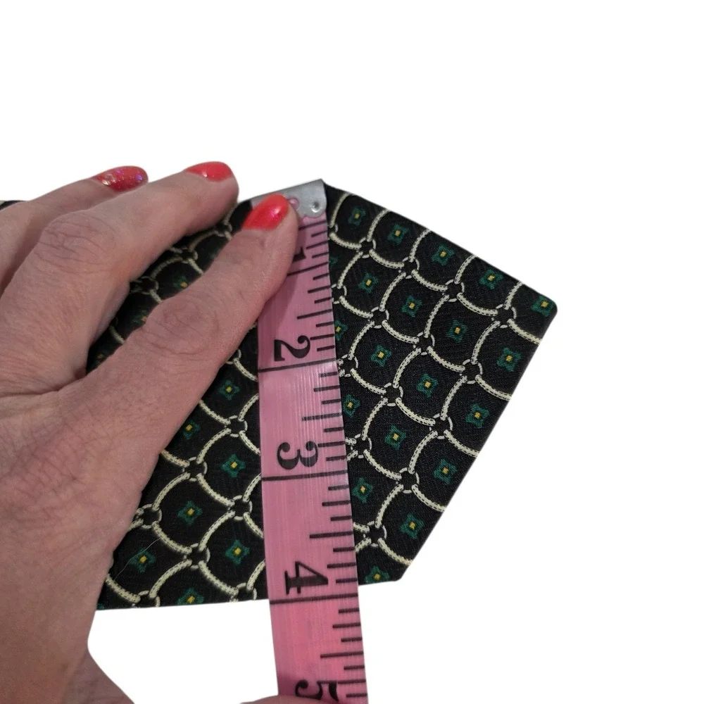 Marco Polo Silk Blend Tie Geometric Pattern Black Cream Green‎ Men's Accessory